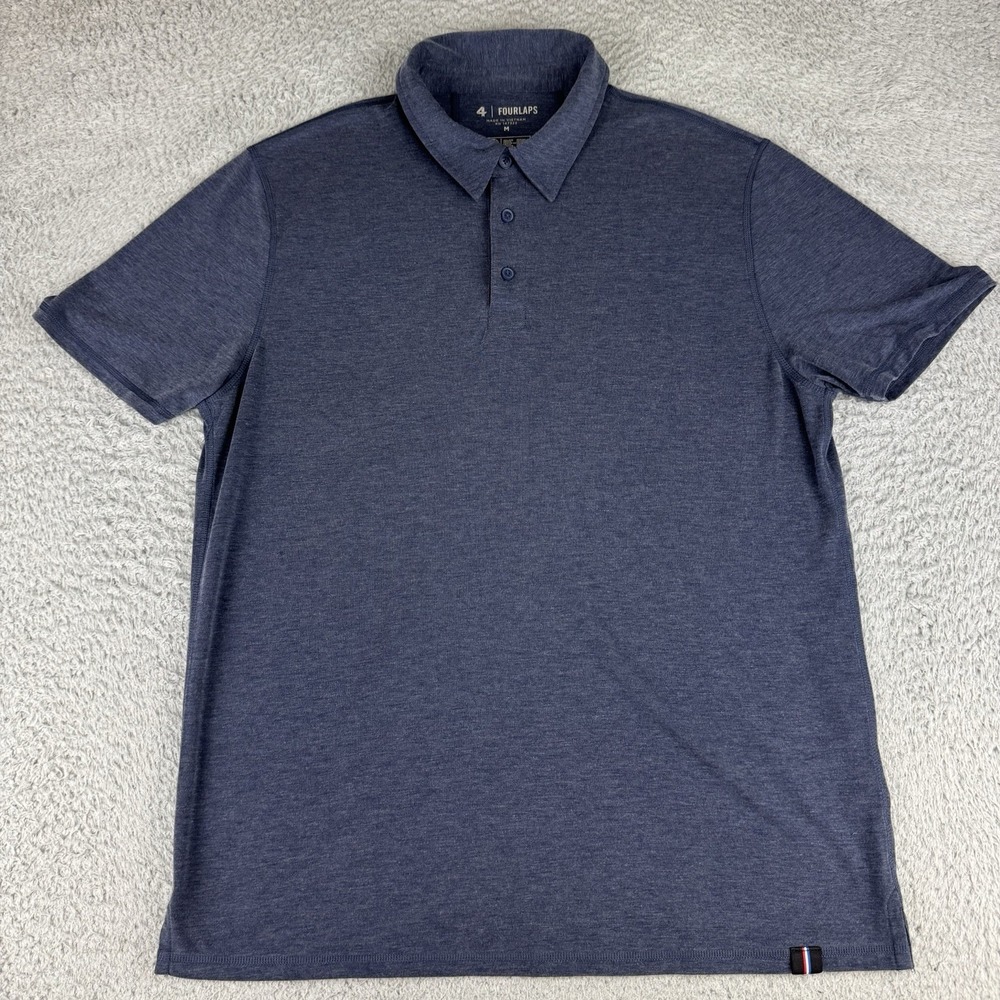 Fourlaps RE-UP Polo Shirt Mens Medium Blue Short Sleeve Stretch Performance Gym